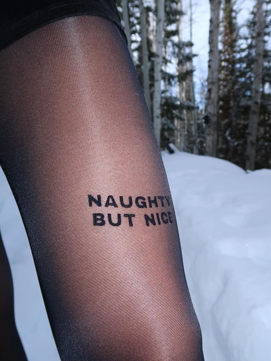 Чорні колготки з написом NAUGHTY BUT NICE